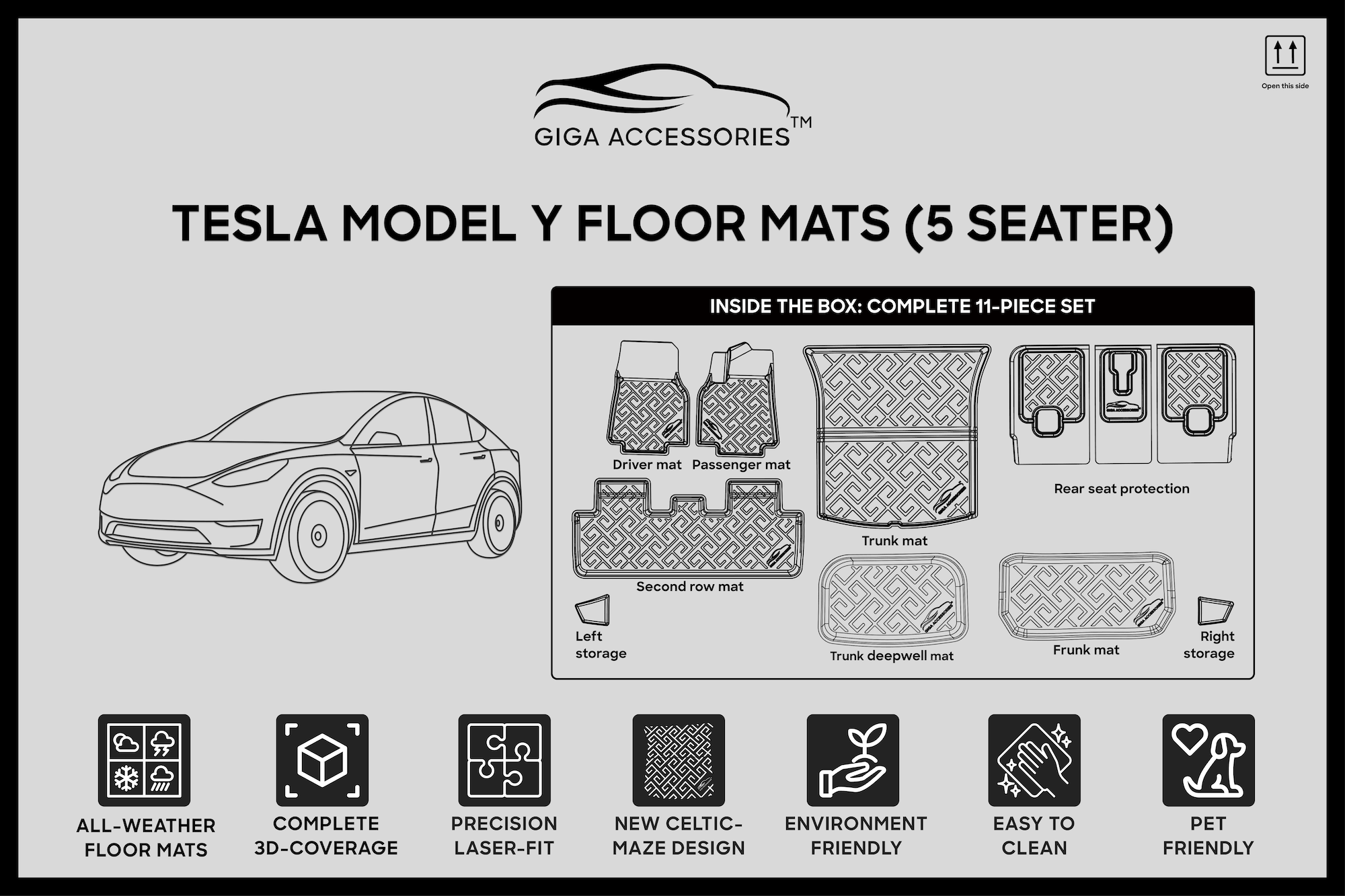 All-Weather, 3D Fit, Tesla Model Y Floor Mats (5-Seater): Complete