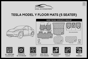 All-Weather, 3D Fit, Tesla Model Y Floor Mats (5-Seater): Complete 11 Piece Set