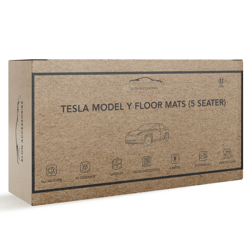 Tesla Model Y (5-Seater) Floor Mats:  All-Weather, 3D & Complete 8 Piece Set by ElonAccessories